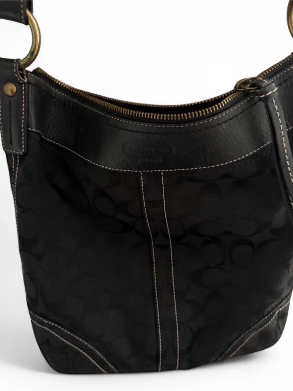Coach Black Signature Jacquard Hobo Bag with Gold-Tone Hardware